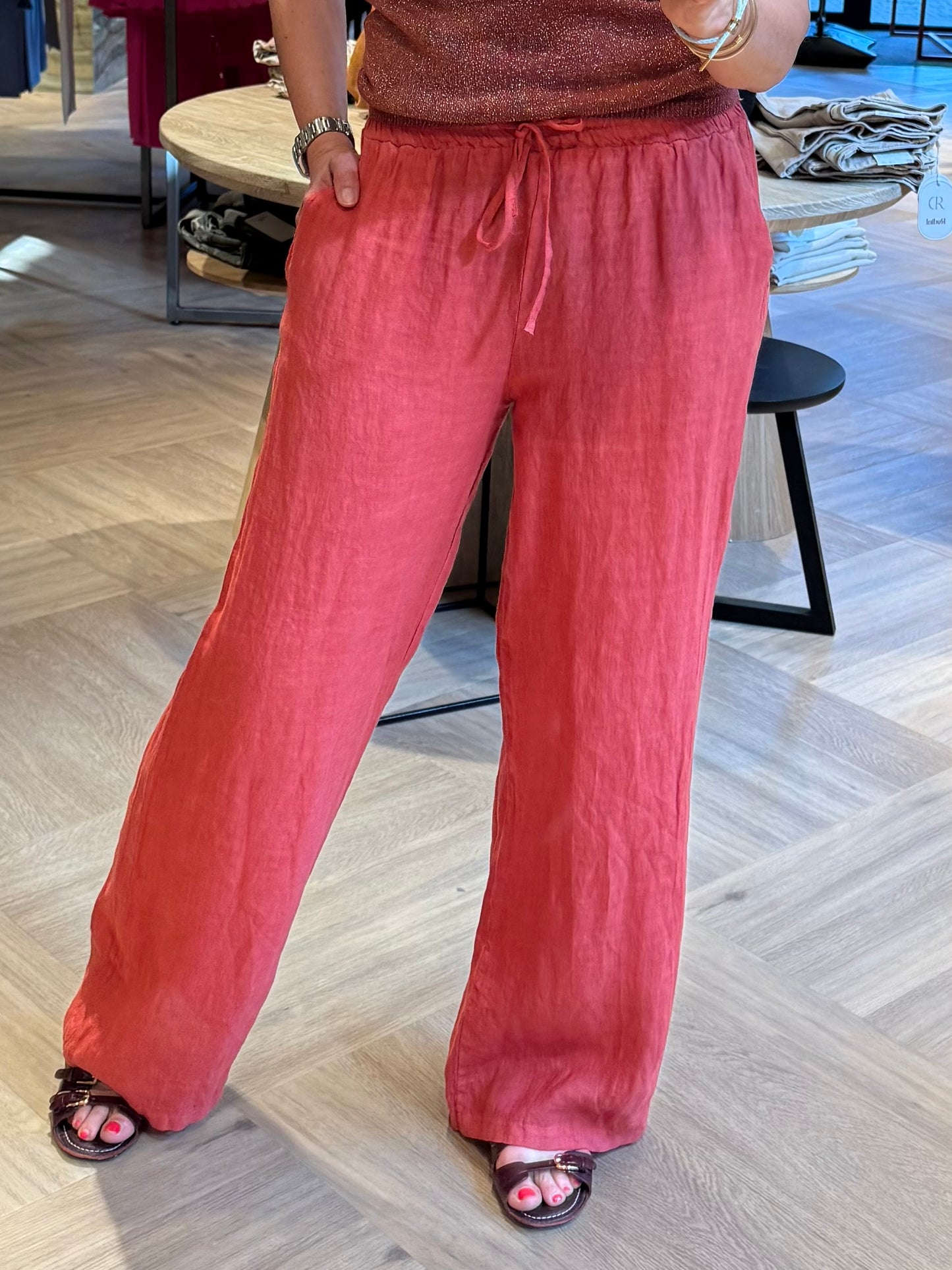 Broek Linnen Fiona Framboos