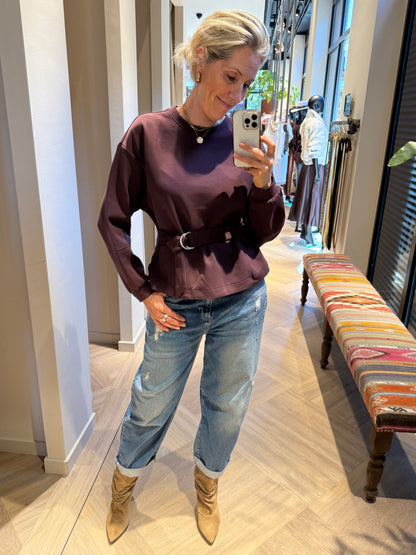 Red Button Sweater Scuba Shakira Burgundy