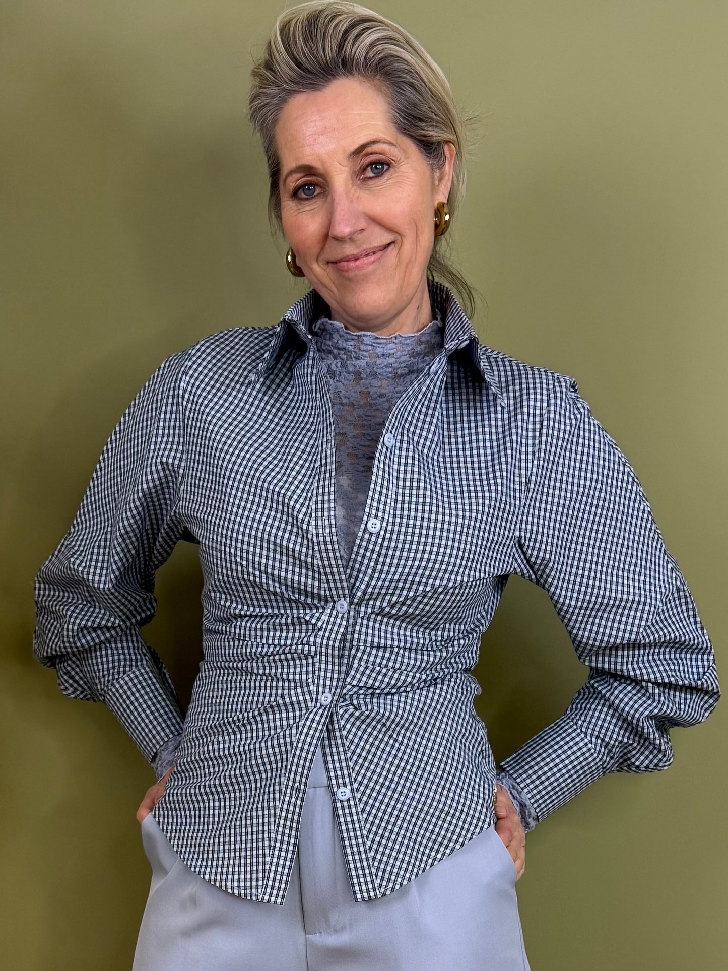 Ambika Blouse Ruit Lichtblauw - Peet kleding