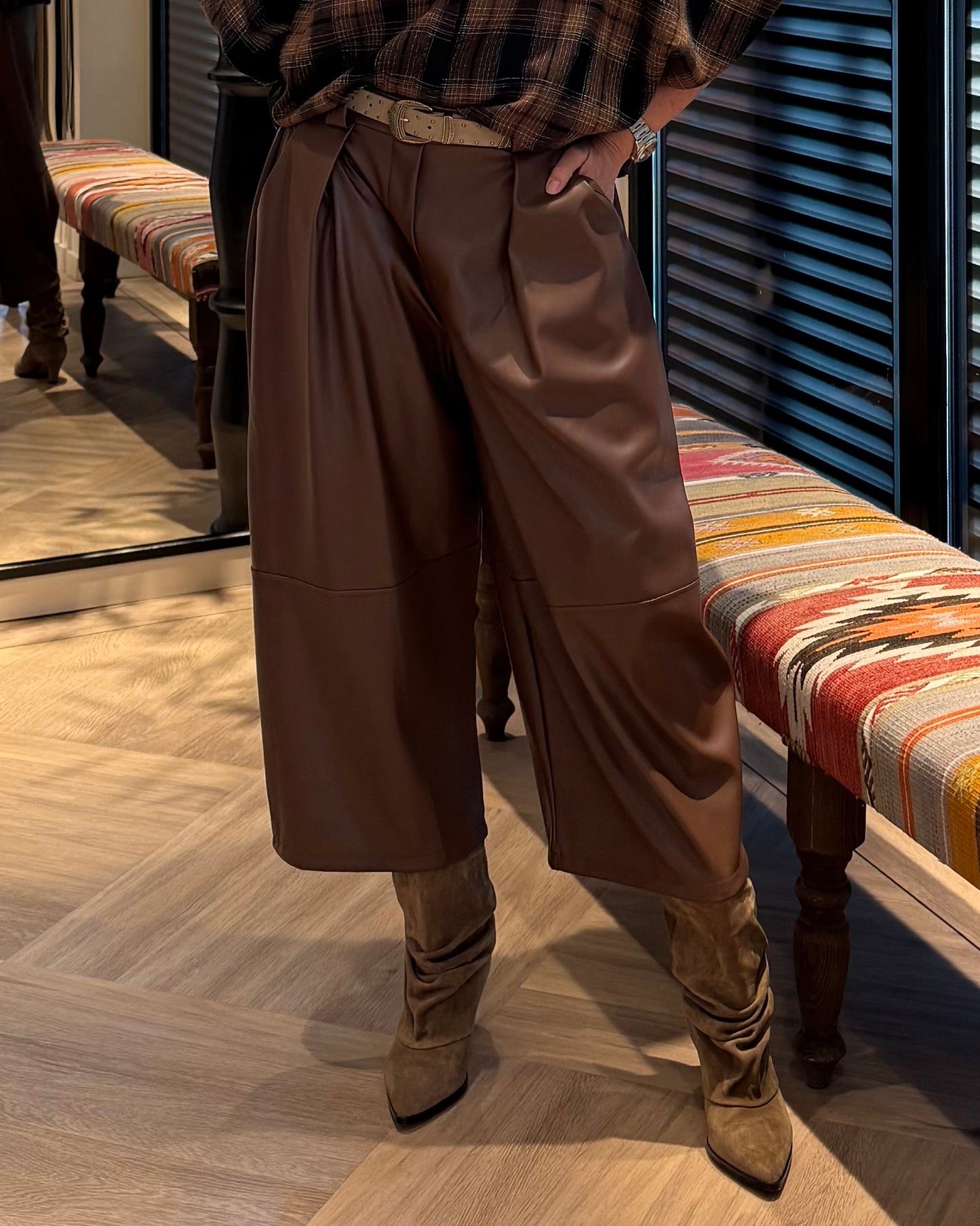 Broek Carol Culotte PU Bruin