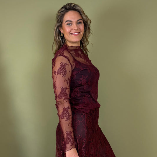 Ambika Top Kant Bordeaux - Peet kleding