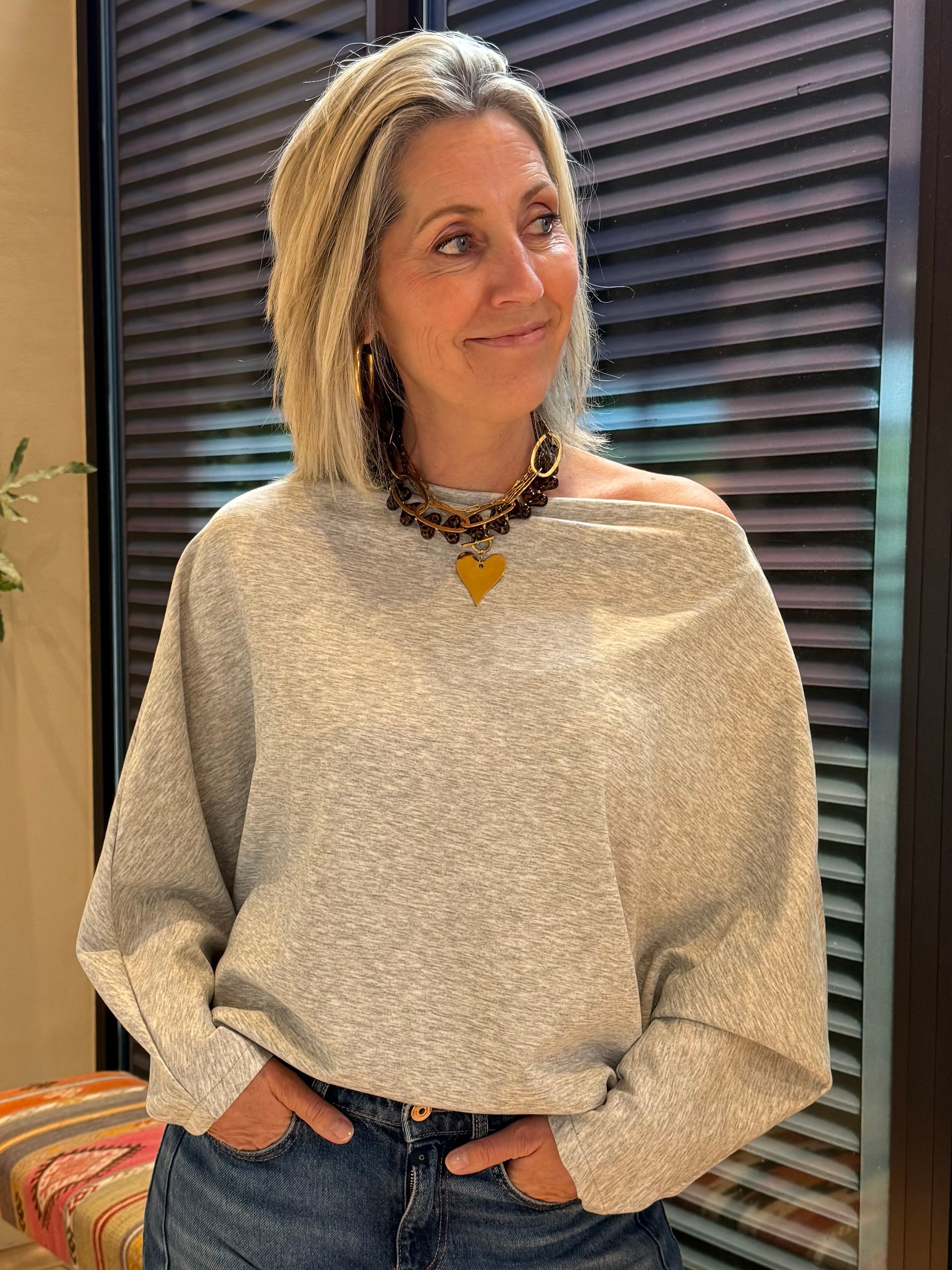 Azzurro Sweater Gaby Grijs Melee - Peet kleding