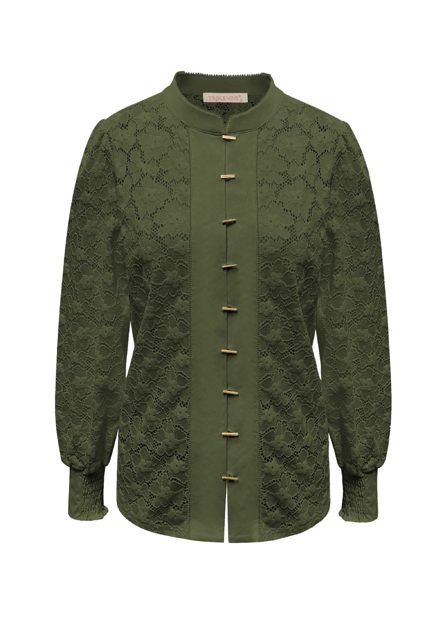 Triple Nine - Lace Blouse Mandarin Olijfgroen - 5946 - Peet kleding