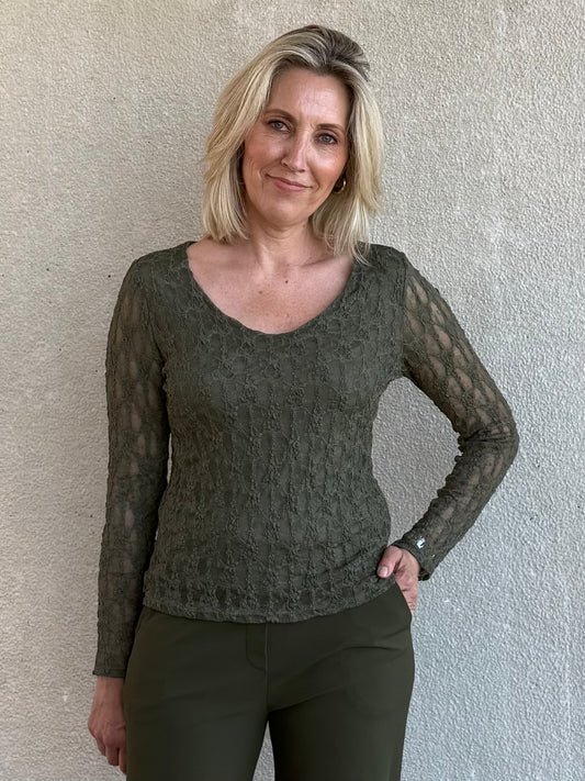 Triple Nine - Kanten Top Lucy Donkergroen - Peet kleding