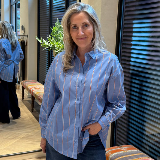 Ichi Blouse Sadia Streep Blauw