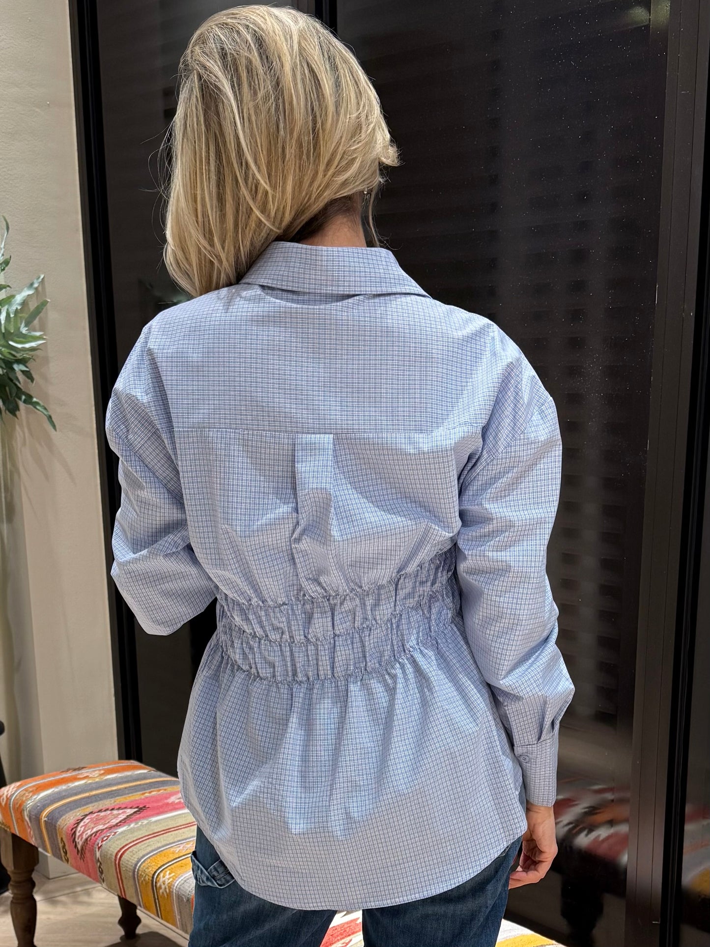 Ambika Blouse Ecem Ruit Lichtblauw - Peet kleding