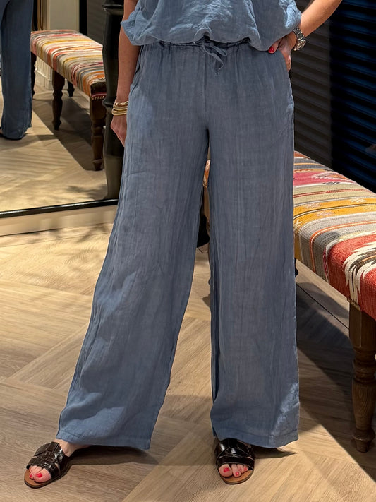Broek Linnen Fiona Jeansblauw - Peet kleding