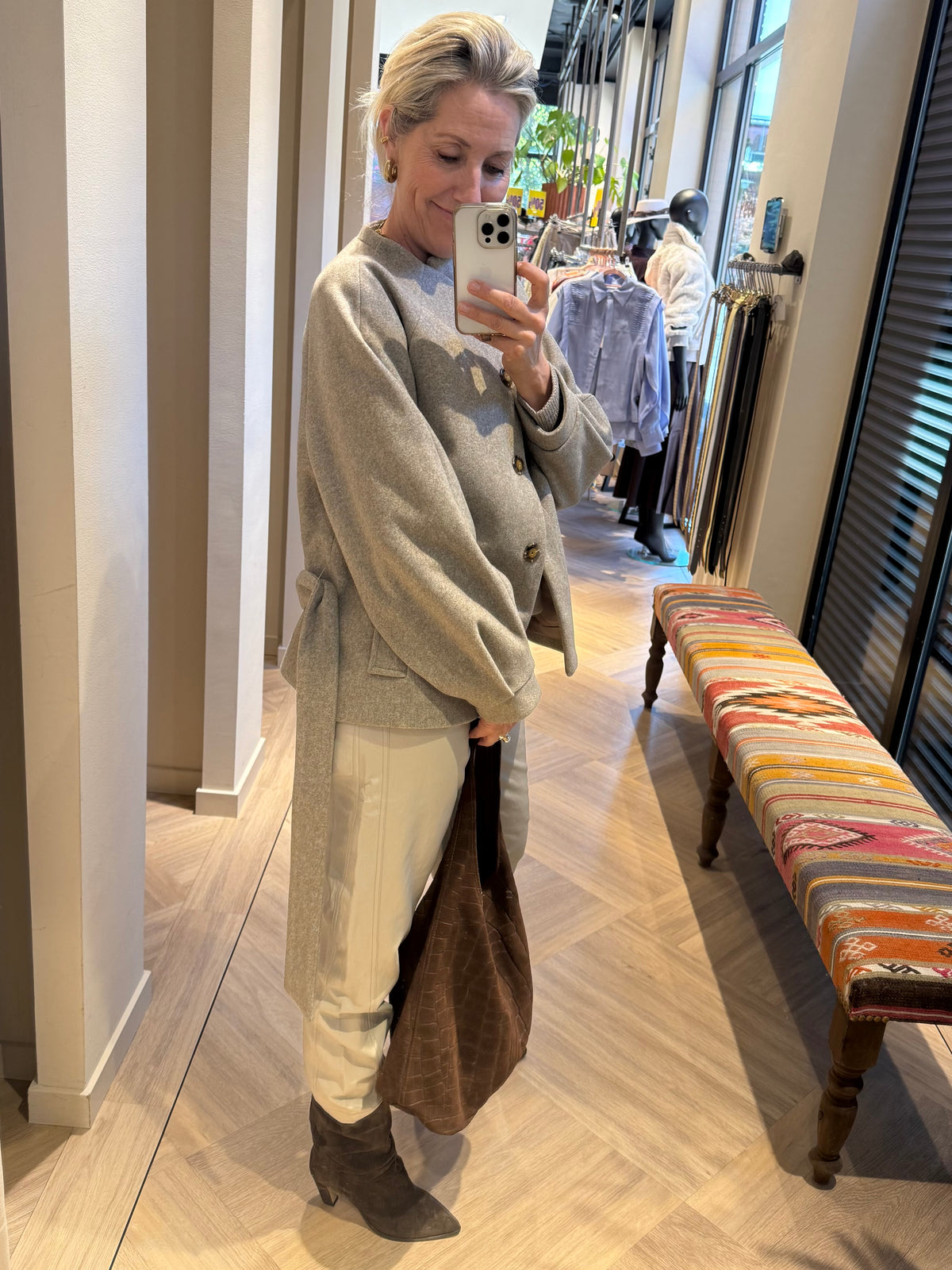 Yaya Broek Faux Leather Cashmere Grey - Peet kleding