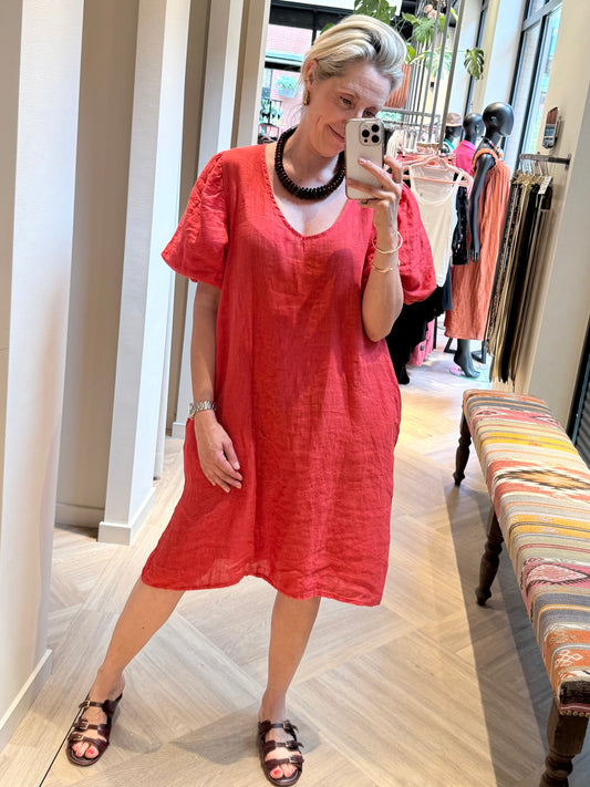 Jurk Brechje Linnen Rood - Peet kleding