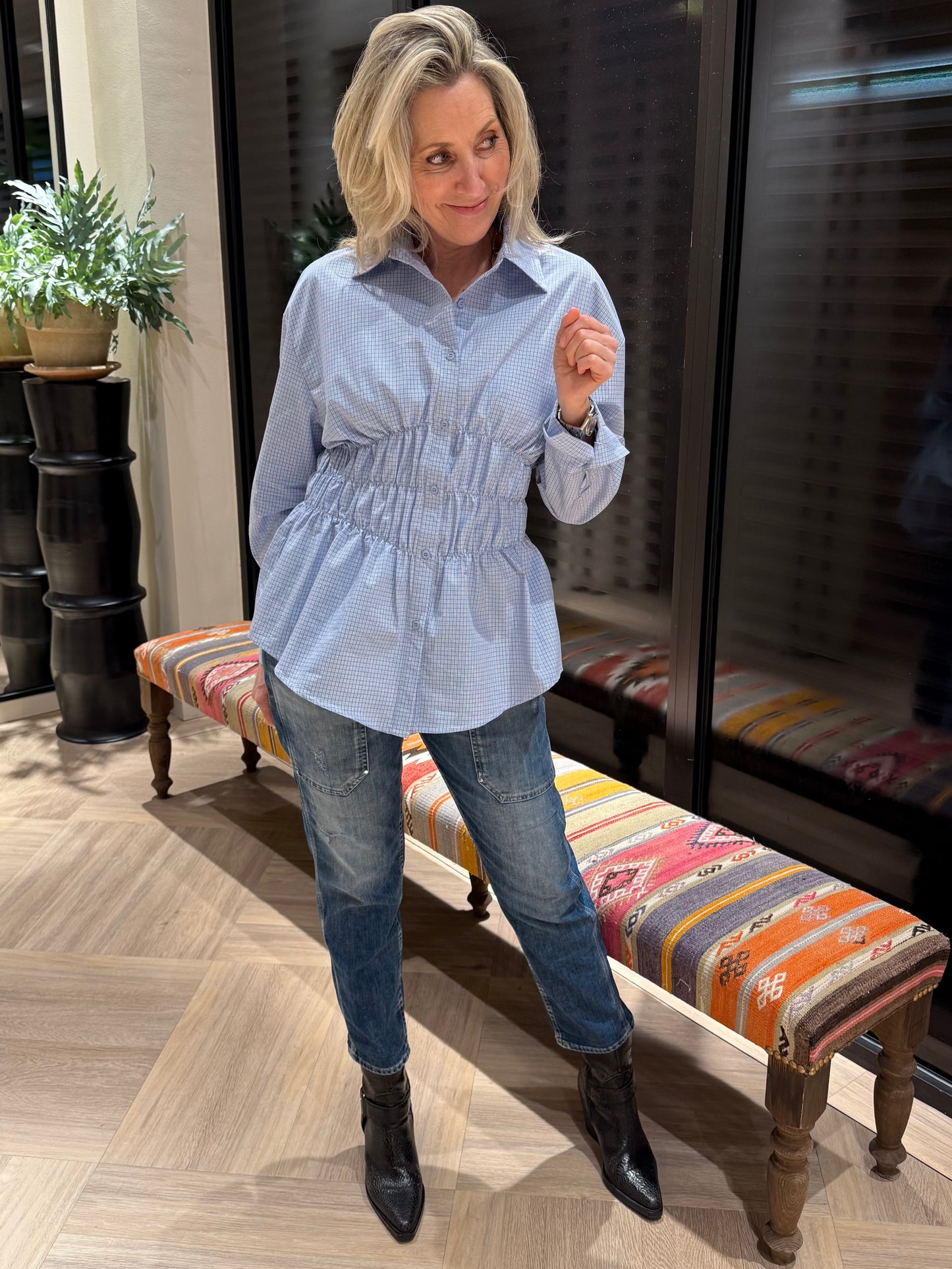 Ambika Blouse Ecem Ruit Lichtblauw - Peet kleding