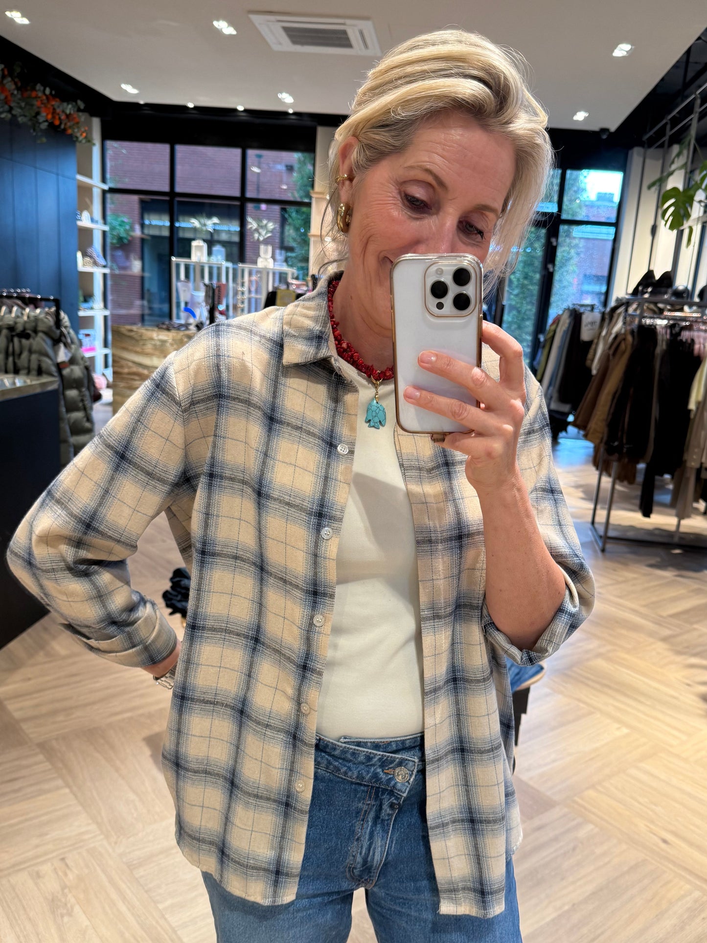 Blouse Wood Ruiten Zand