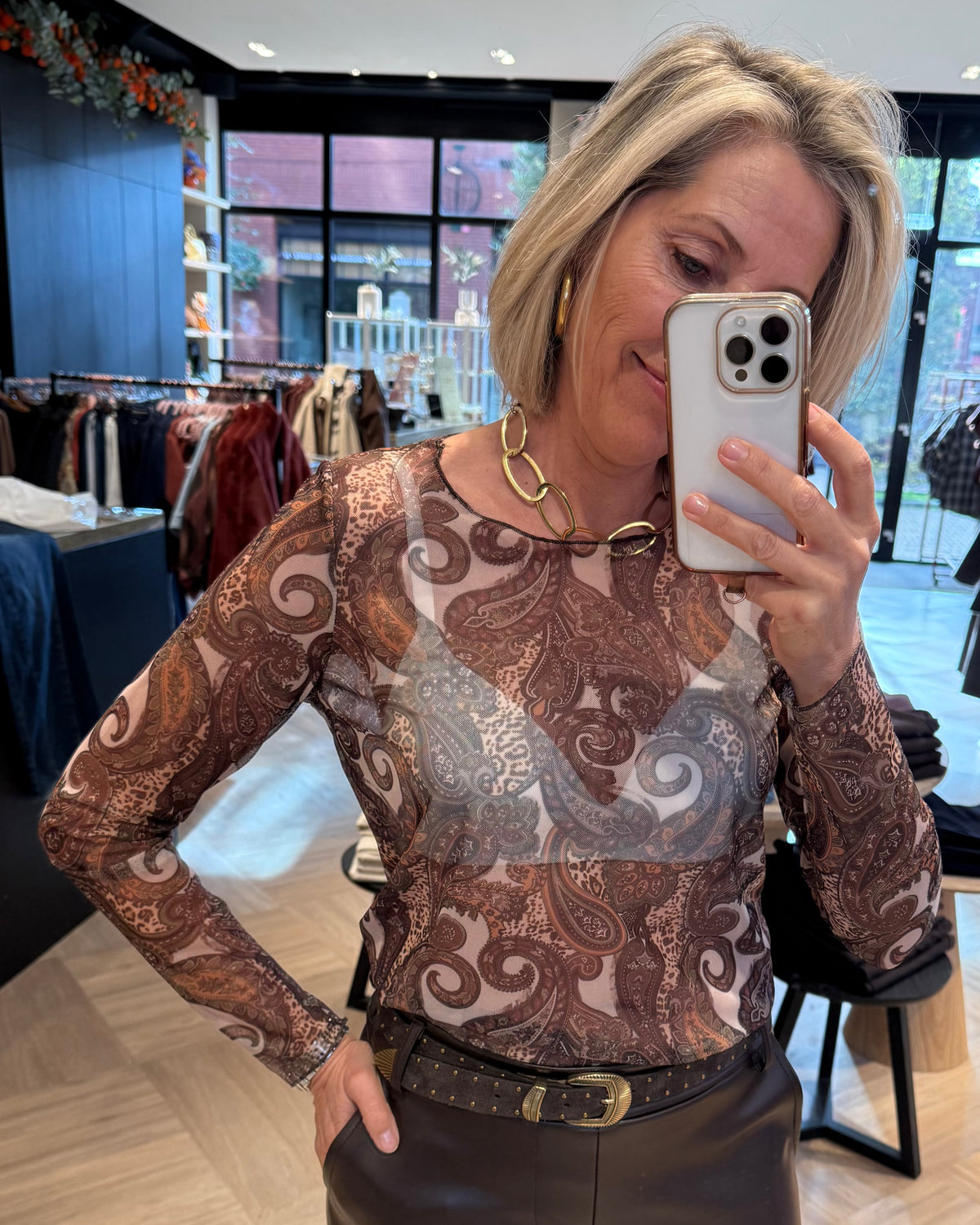 Top Riva Mesh Paisly Bruin - Peet kleding