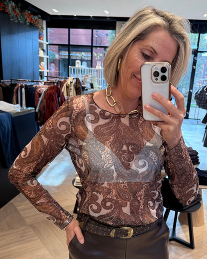 Top Riva Mesh Paisly Bruin - Peet kleding