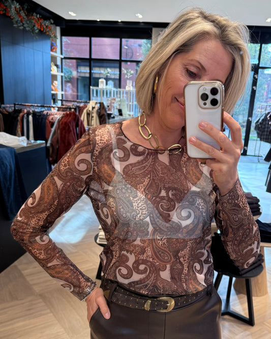 Top Riva Mesh Paisly Bruin - Peet kleding