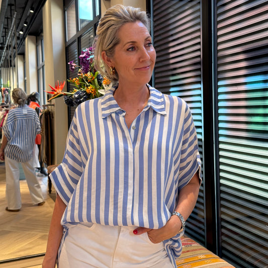 Blouse Stripe Jeansblauw Wit - Peet kleding