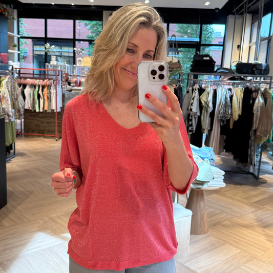 Triple Nine V-Hals Lurex Koraal - Peet kleding
