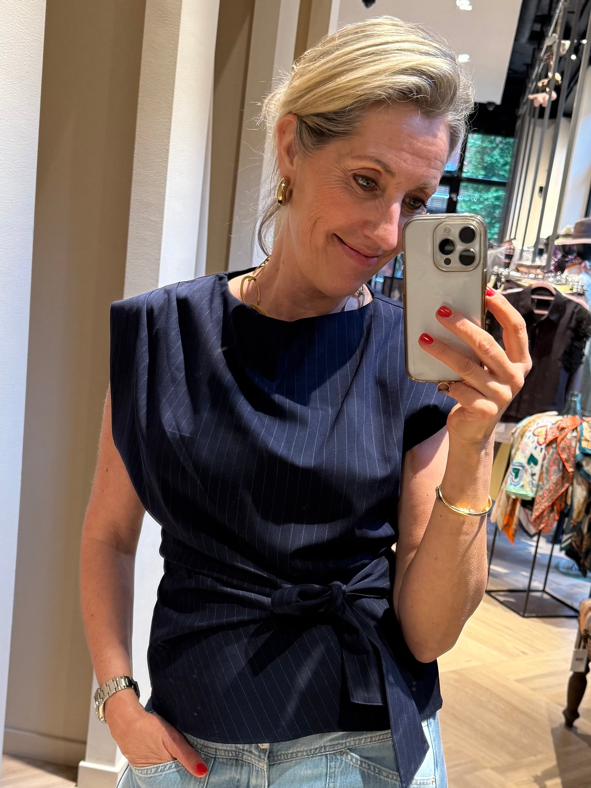 Ambika Top Britt Krijtstreep Navy - Peet kleding