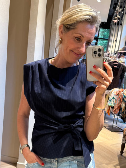 Ambika Top Britt Krijtstreep Navy - Peet kleding