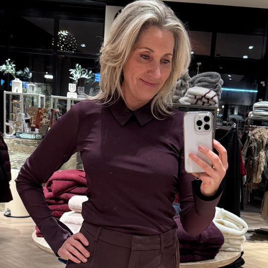 Yaya Mesh Top Aubergine