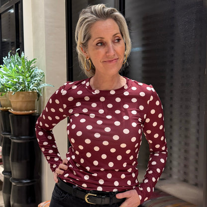 Azzurro Top Bella Dot Bordeaux Wit - Peet kleding