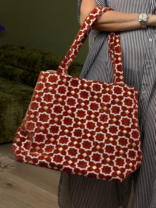 Tas Luca Maxi Velour Print Brique - Peet kleding