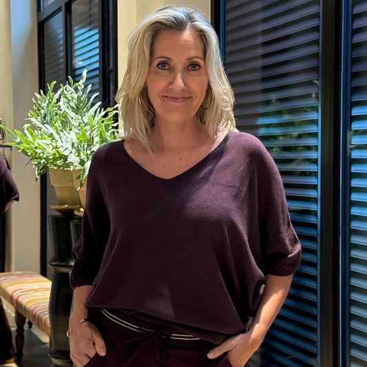 Top Gaia V-hals Aubergine - Peet kleding