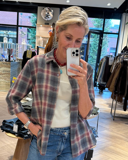 Blouse Wood Ruiten Zand Bordeaux