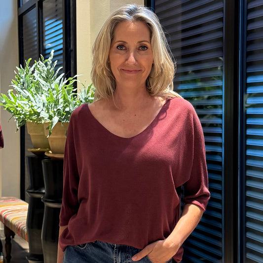 Top Joy V-hals Bordeaux - Peet kleding