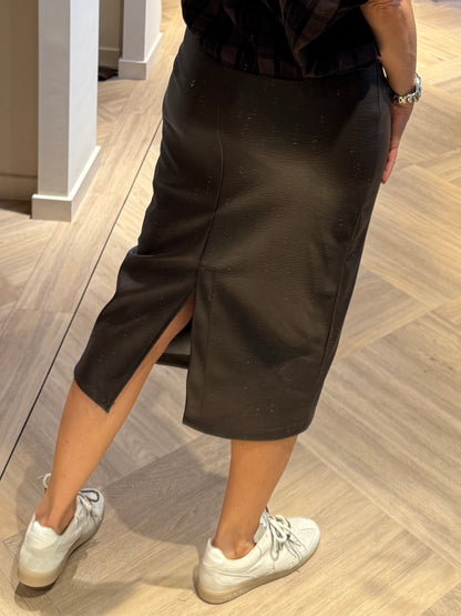 Faux Leather Koker Rok Donkerbruin - Peet kleding