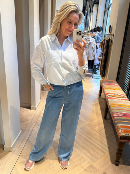 Geisha Blouse Streep Wit Blauw - Peet kleding