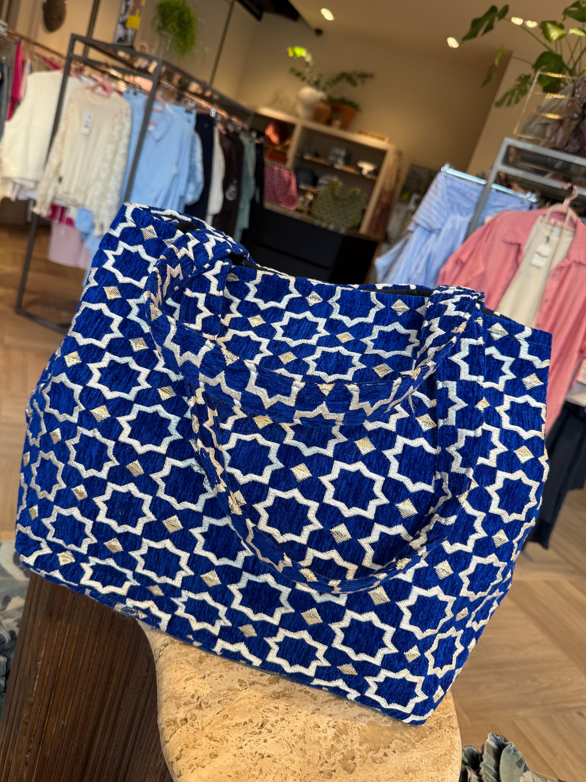Tas Luca Maxi Velour Print KobaltBlauw - Peet kleding