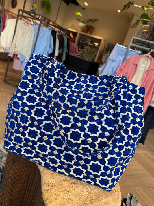 Tas Luca Maxi Velour Print KobaltBlauw - Peet kleding