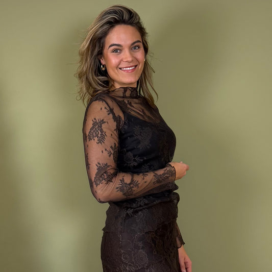 Ambika Top Kant Bruin - Peet kleding