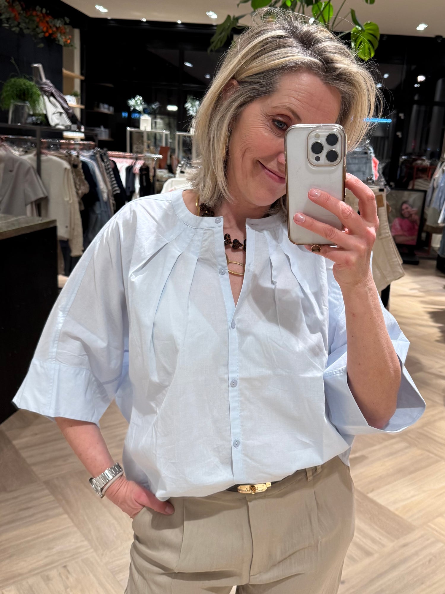 Yaya Blouse Wijde Mouw Lichtblauw - Peet kleding