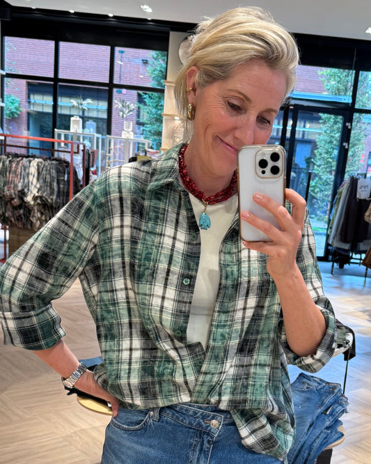 Blouse Wood Ruiten Zand Groen - Peet kleding
