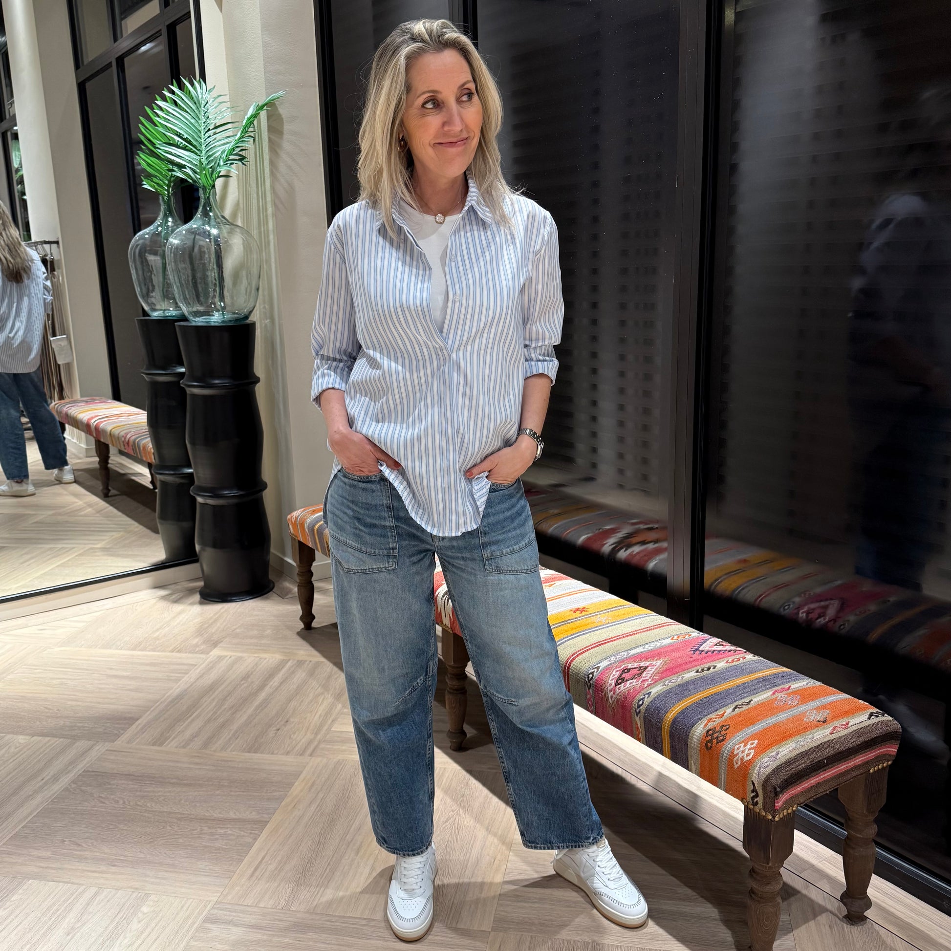 Blouse Cameron Streep Lichtblauw - Peet kleding
