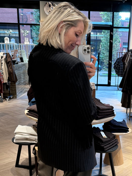 Blazer Billy Krijtstreep Franje Zwart - Peet kleding