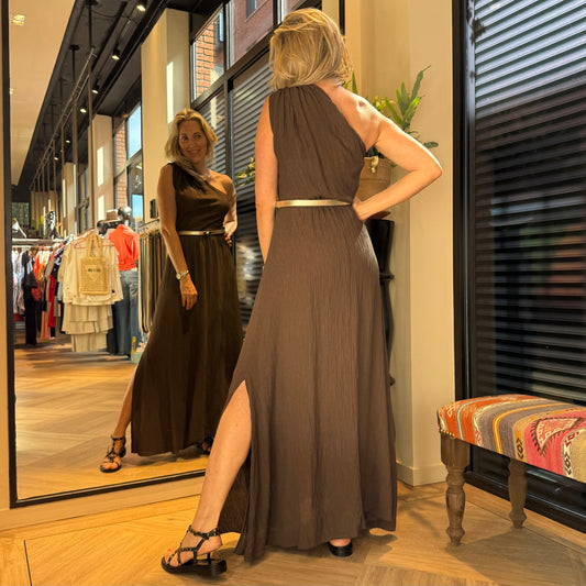 Jurk Silvia One Shoulder Bruin - Peet kleding