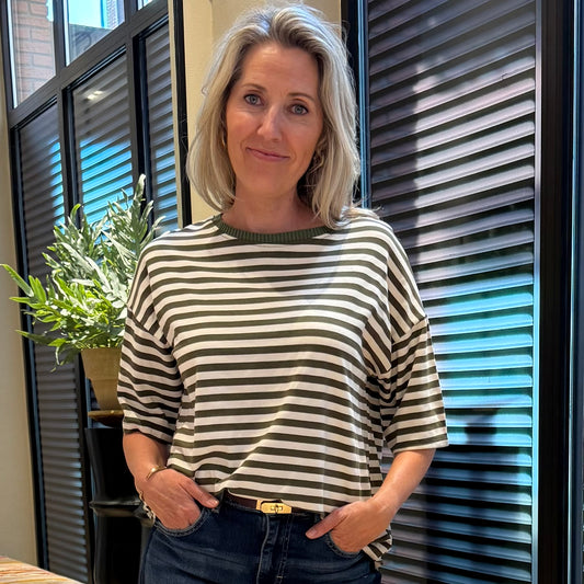 Azzurro T-shirt Streep Gina Groen - Peet kleding