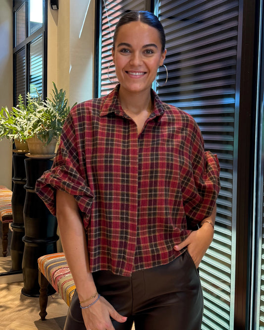 Blouse Roos Kleine Ruit Rood Bruin