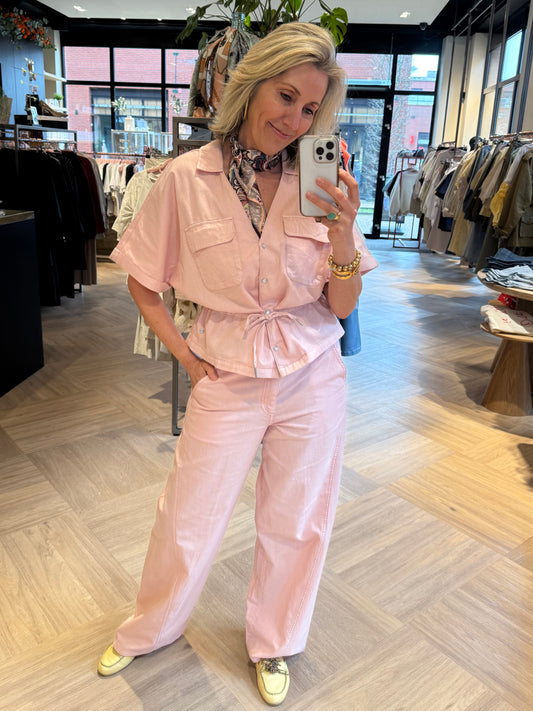 Red Button Top Drew Drawstring Roze - Peet kleding