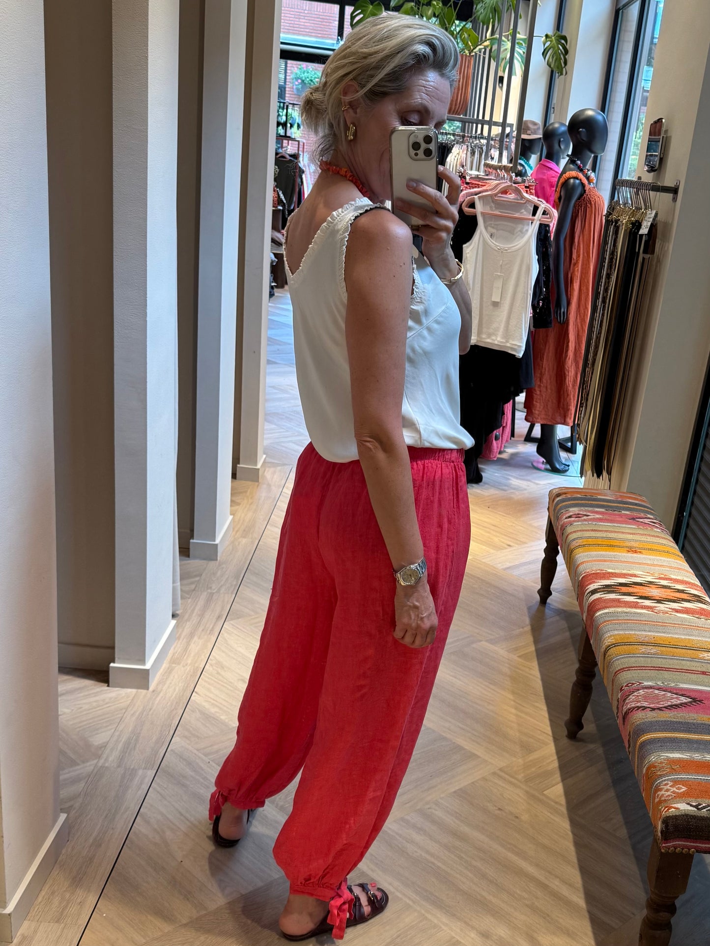 Broek Lea Linnen Balloon Cerise