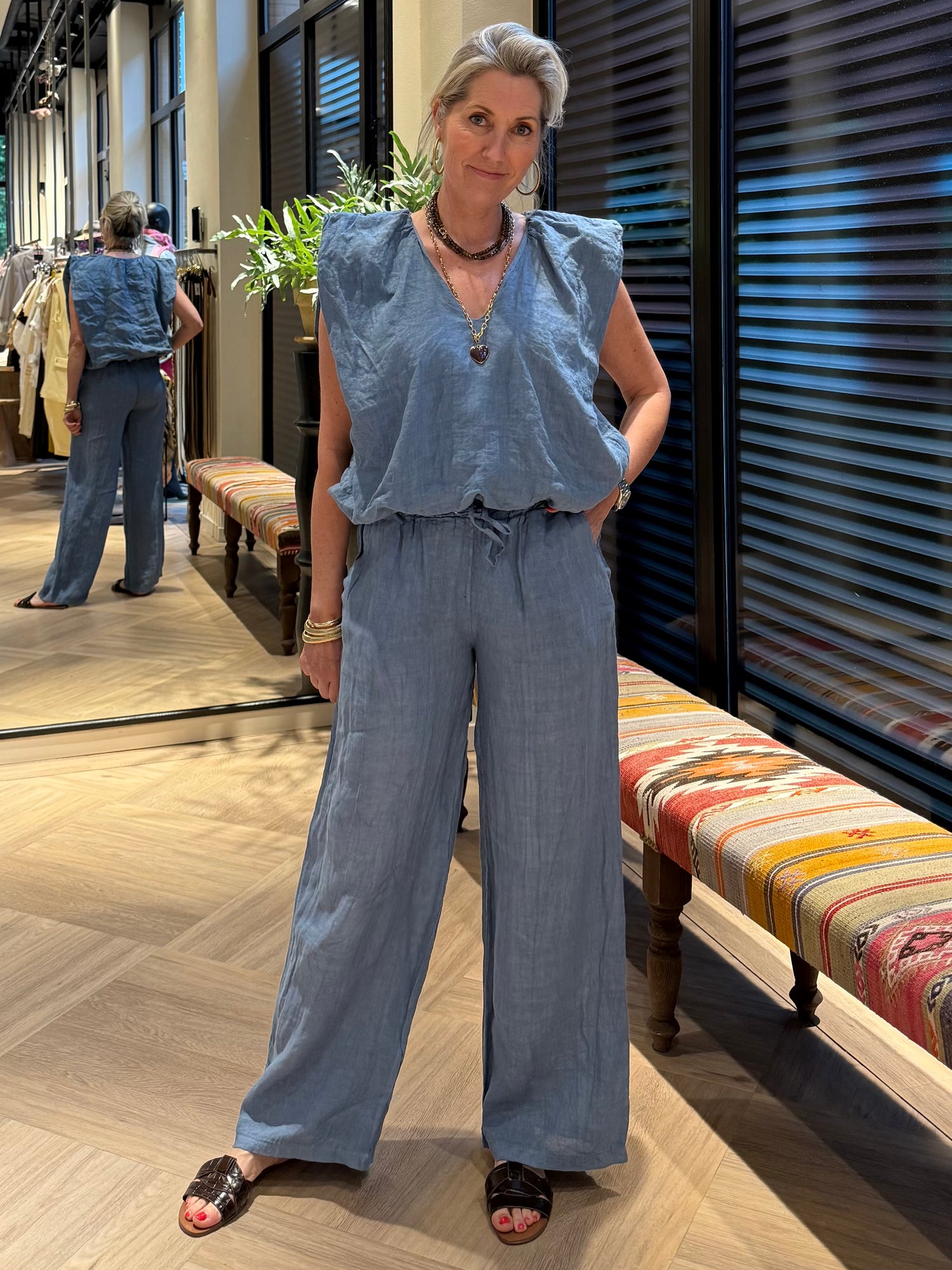 Blouse Linnen Boxy Jeansblauw - Peet kleding