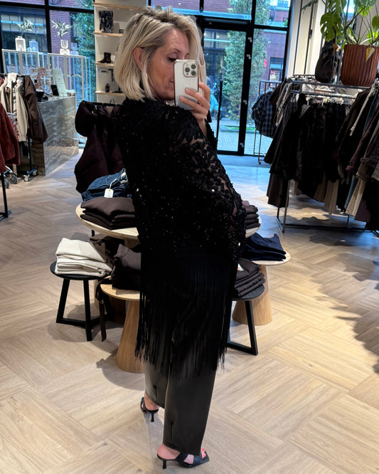 Vestje Mesh Kant Franje Zwart - Peet kleding