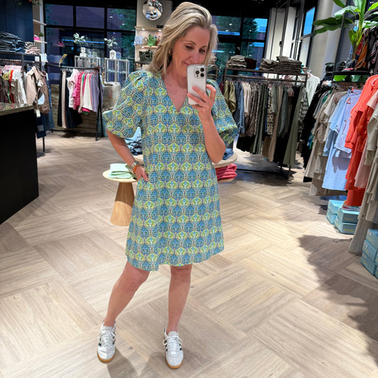 Azzurro Jurk Marly V-Hals Blauw Print