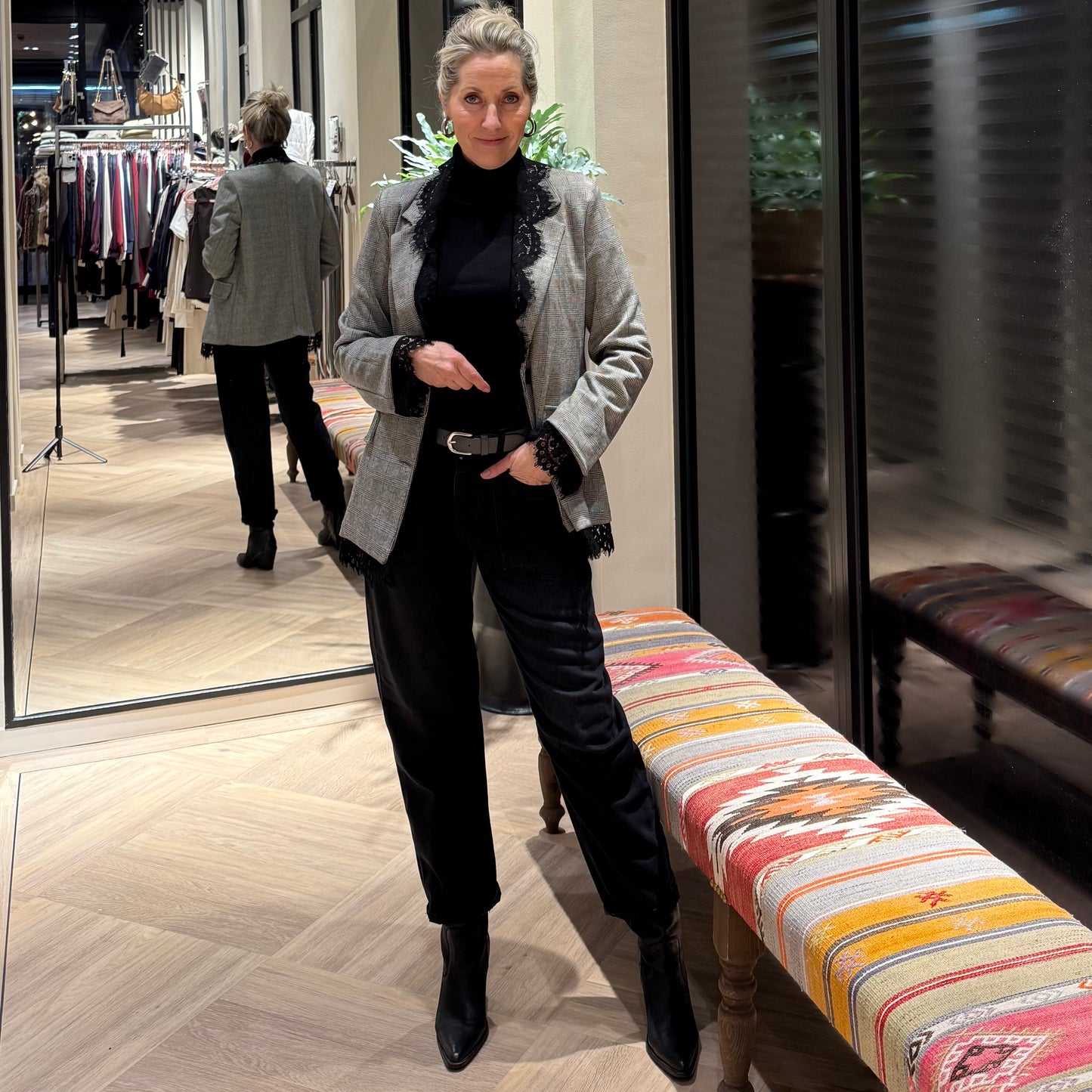 Blazer Grijze Ruit Kant - Peet kleding