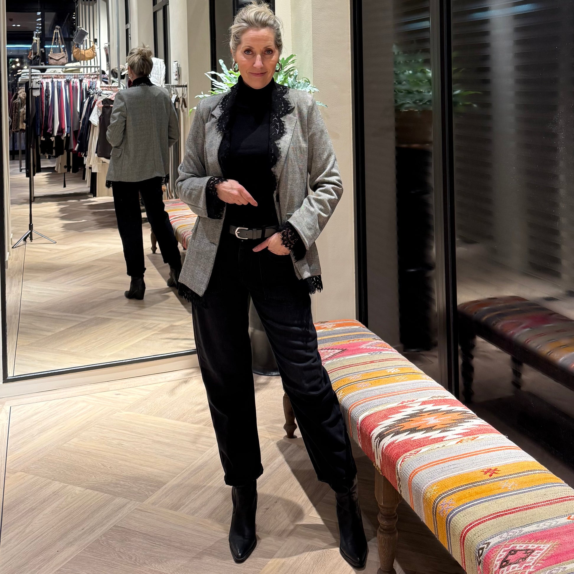 Blazer Grijze Ruit Kant - Peet kleding