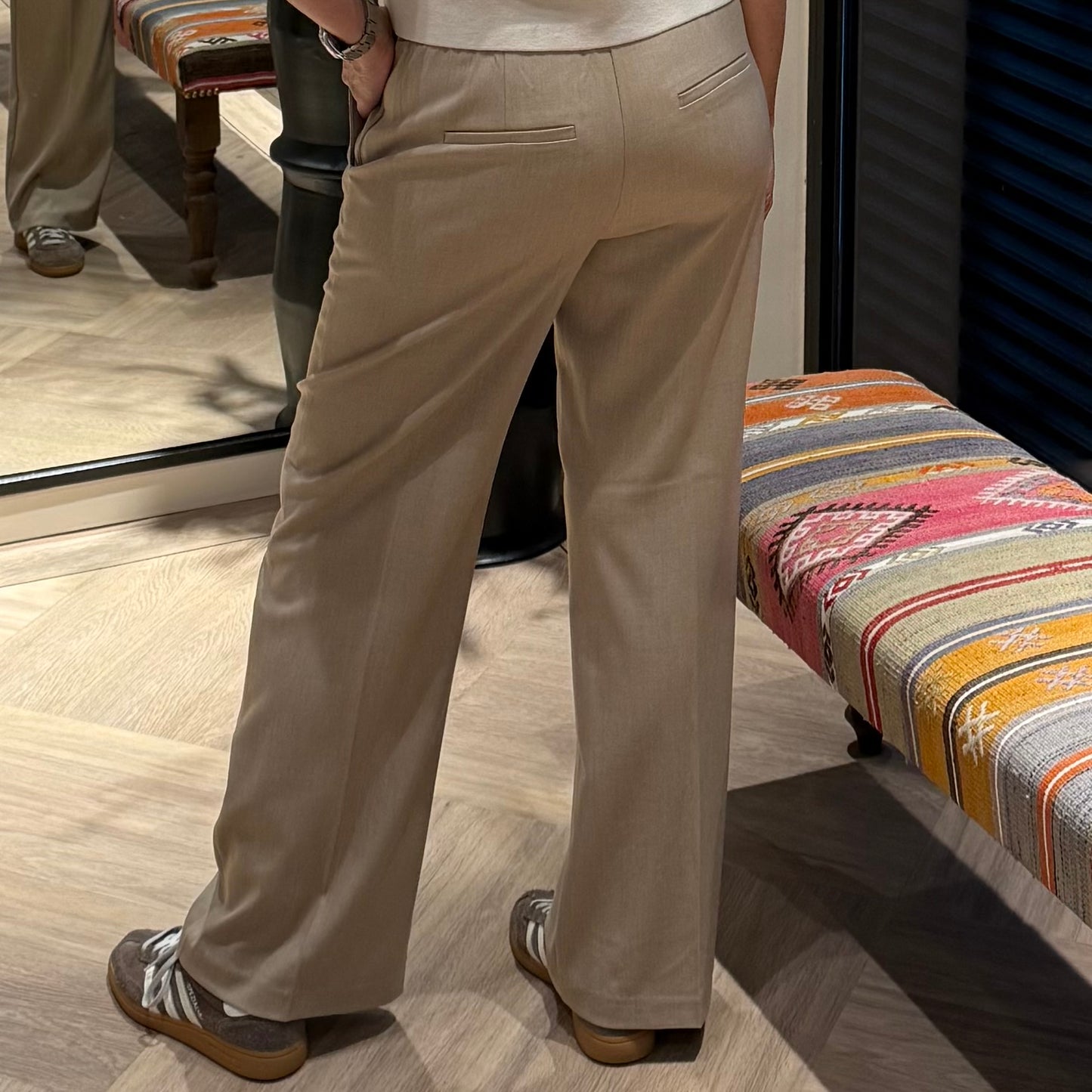 Yaya Wide Leg Contrast Band Sand - Peet kleding