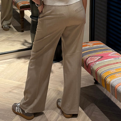 Yaya Wide Leg Contrast Band Sand - Peet kleding