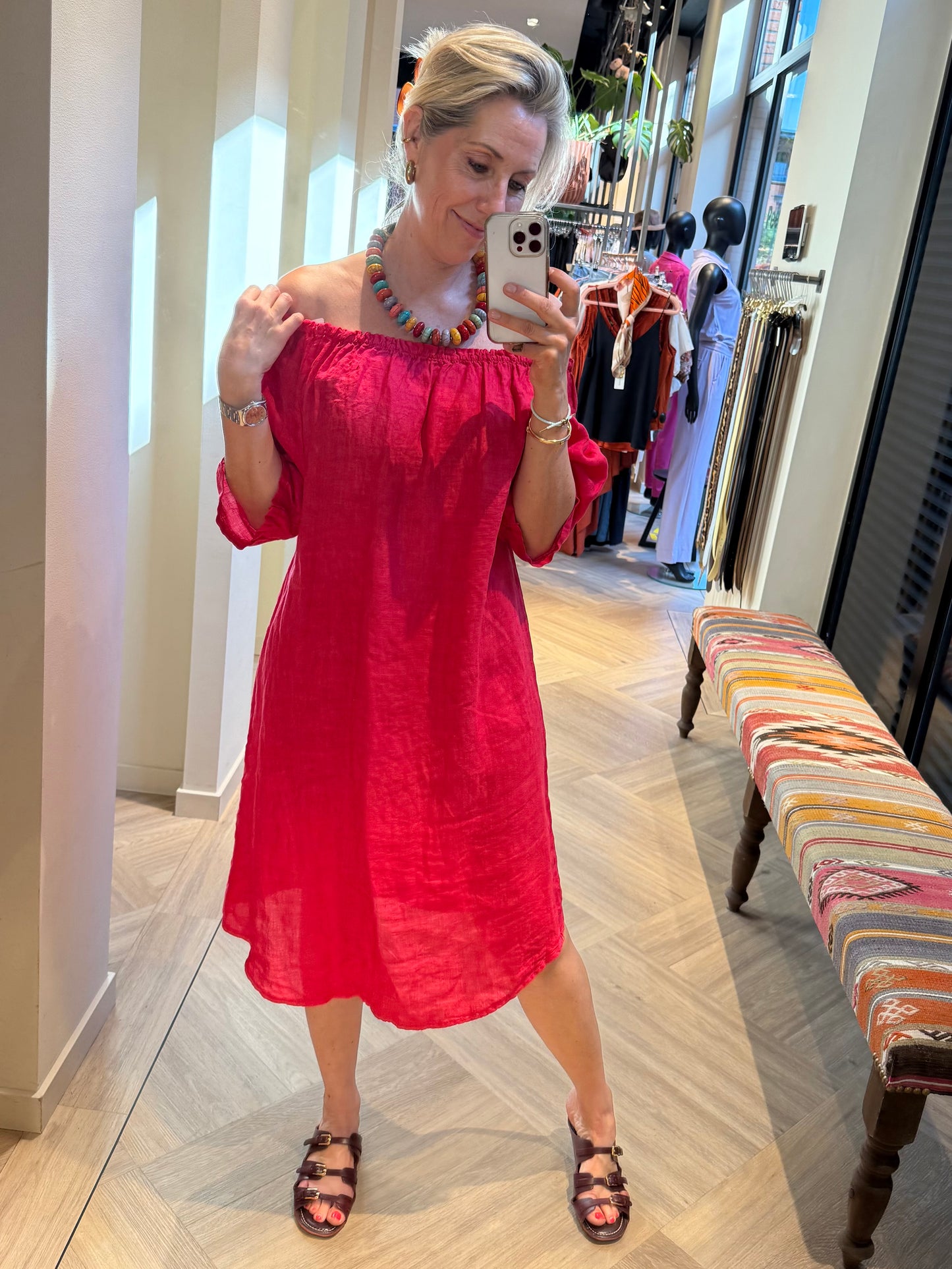 Jurk Maartje Linnen Cerise - Peet kleding